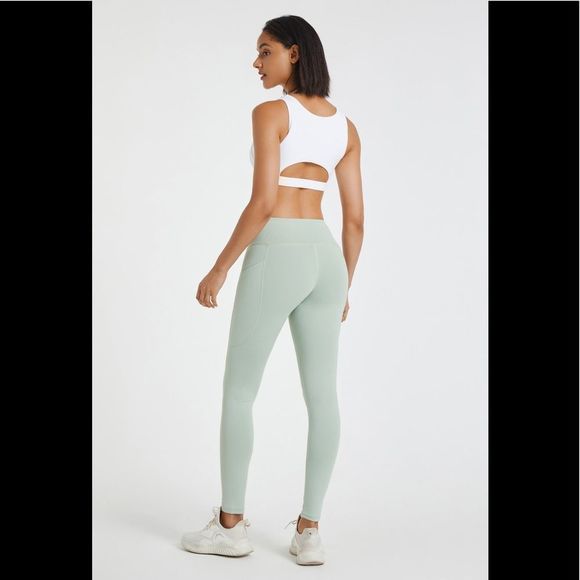 COPY - Sage Green Crossover Legging With Pockets - Picture 4 of 8
